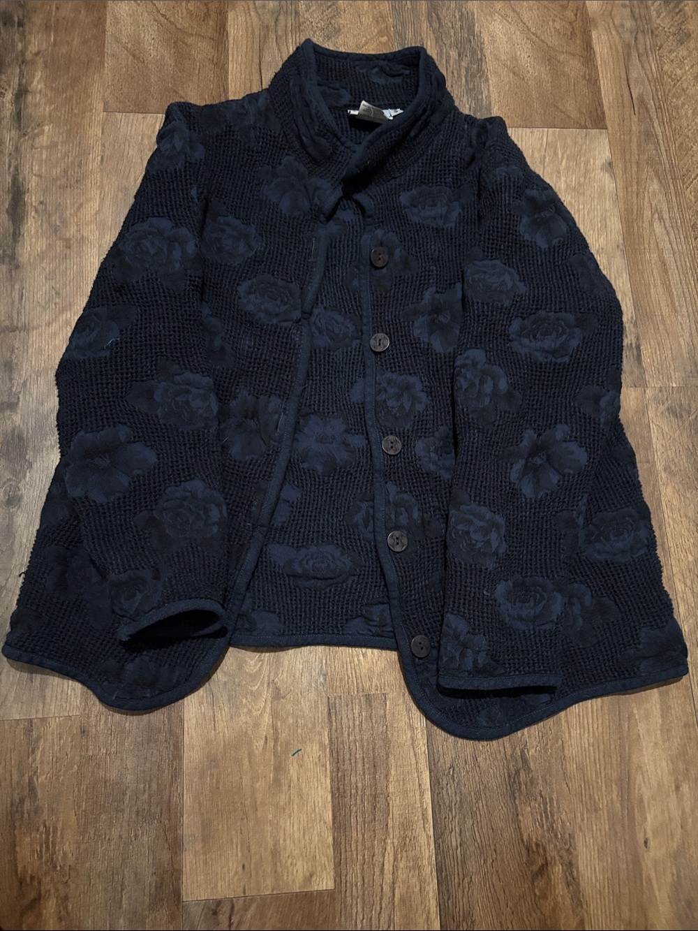 Vintage 100% Cotton Dark Floral Knit Button-Up Cardigan